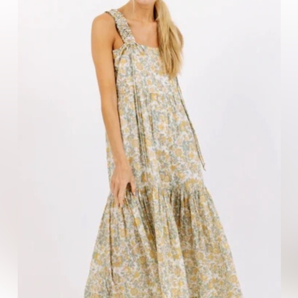 Floral Tie-Shoulder Maxi Dress in Light Yellow